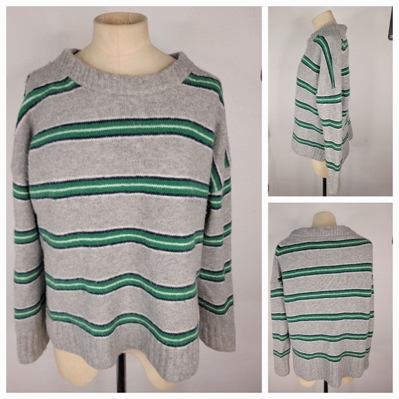 J Crew XS Crewneck Sweater Wool Alpaca Boxy Oversized Striped - Picture 1 of 5